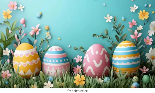 Colorful Easter Eggs in a Spring Meadow Illustration