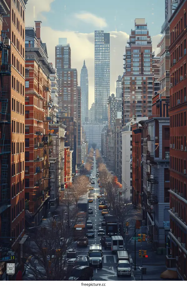 New York City Street Scene with Skyscrapers