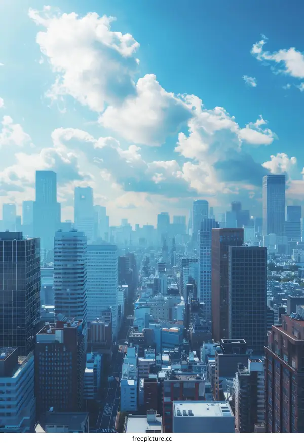 Crowded Asian Metropolis with Impressive Skyscrapers and Azure Sky