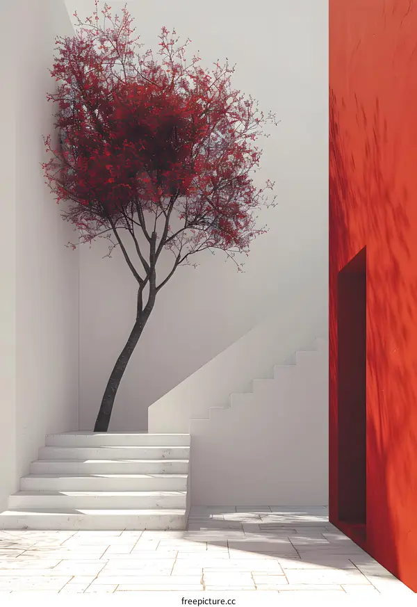 Red Tree Minimalist Architecture Exterior Design