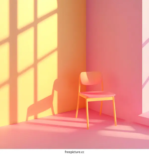Minimalist Chair in a Pink and Yellow Room with Window Light