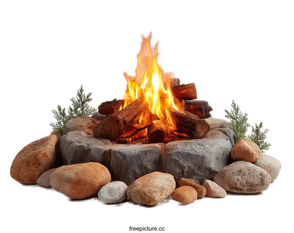 [Transparent Background PNG]Campfire with Rocks and Wood Logs