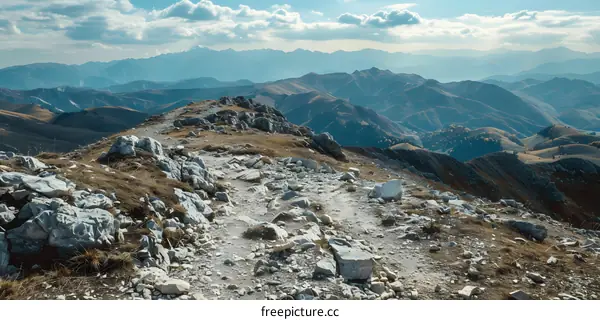 Mountain Peak Trail With View Of Distant Ranges