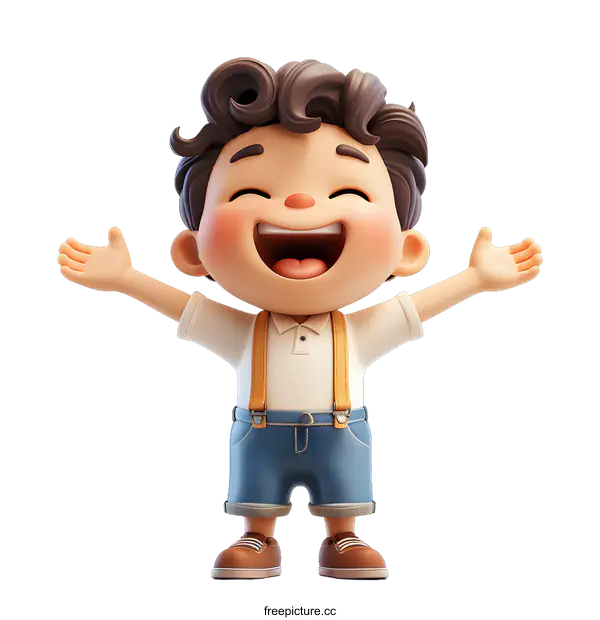 [Transparent Background PNG]Cheerful 3D Boy with Open Arms