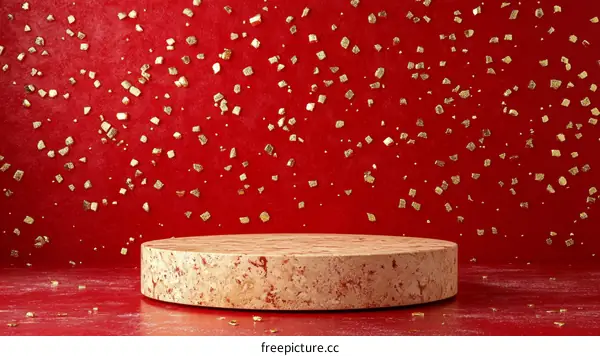 Red Background with Gold Glitter and Beige Display Stand