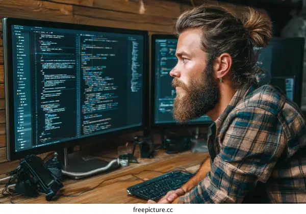 Focused Programmer Working on Code