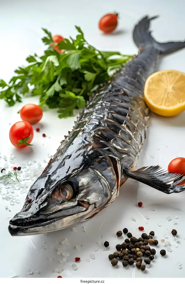 Smoked sturgeon fish with lemon and spices