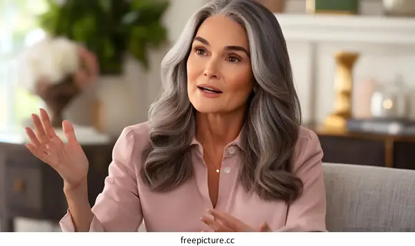 Portrait of a Mature Woman with Grey Hair Speaking