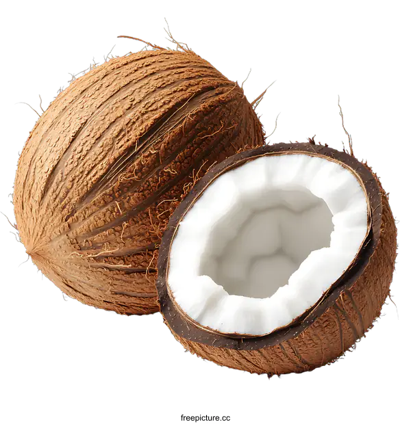 [Transparent Background PNG]Fresh Coconut Halved Isolated on White Background
