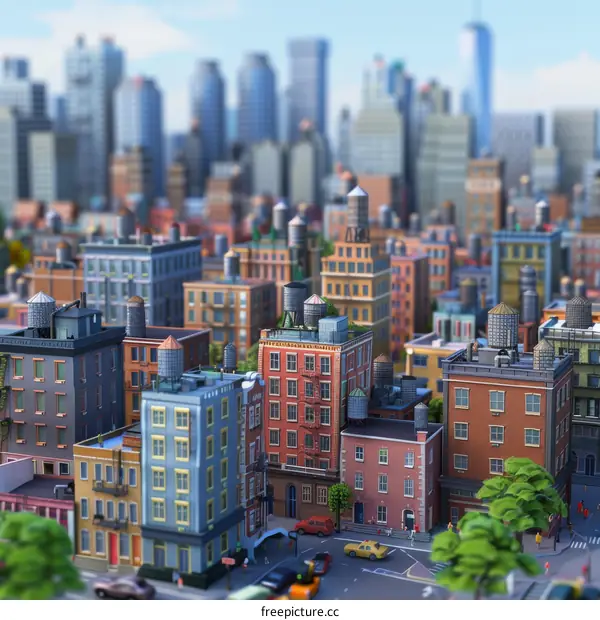 A miniature city with people and cars