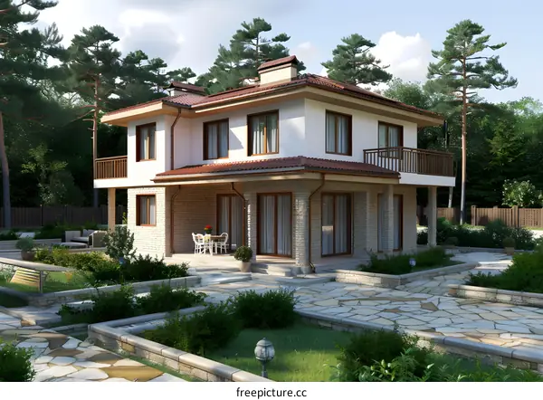 Modern House with Stone Patio and Garden