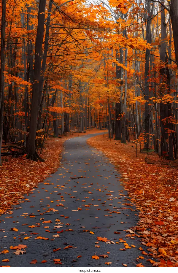 Autumn Path Through Colorful Forest