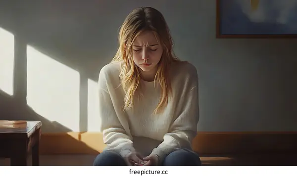 Sad Teenager Sitting on the Floor