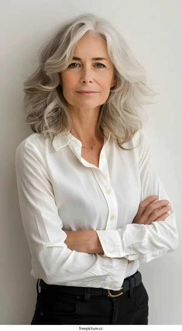 portrait of a beautiful woman with gray hair