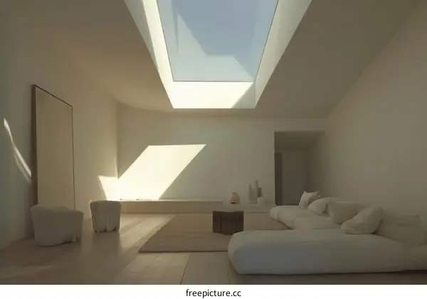 Bright and Airy Living Space With High Ceiling and Large Windows