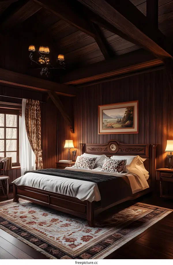 Cozy Wooden Cabin Bedroom Interior Design