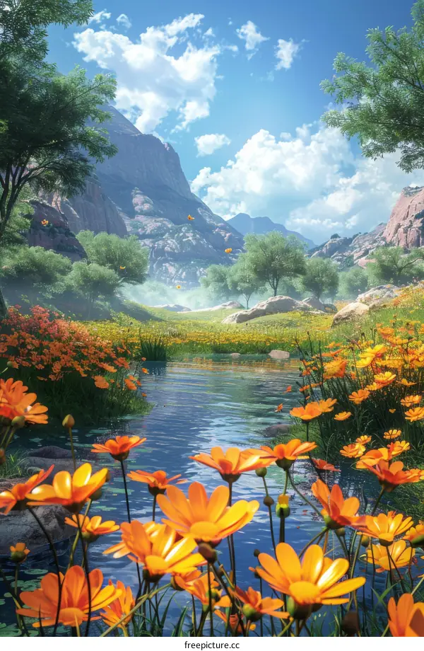 Picturesque River Flowing Through a Serene Valley