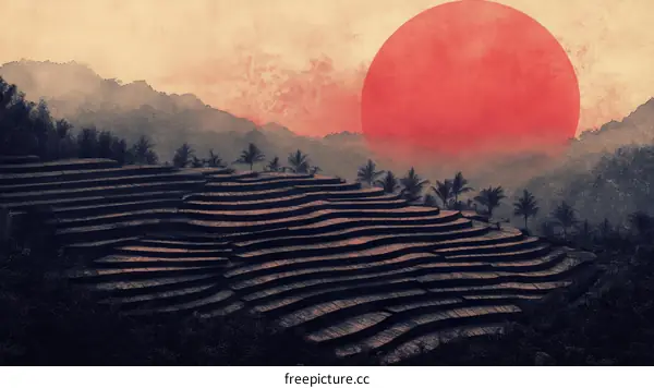 Stunning Sunrise Over Terraced Rice Paddies