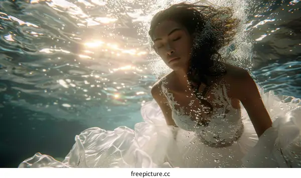 Stunning Underwater Photoshoot of a Bride in an Elegant White Dress