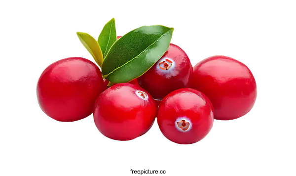 [Transparent Background PNG]Closeup of Fresh Cranberries with Leaves