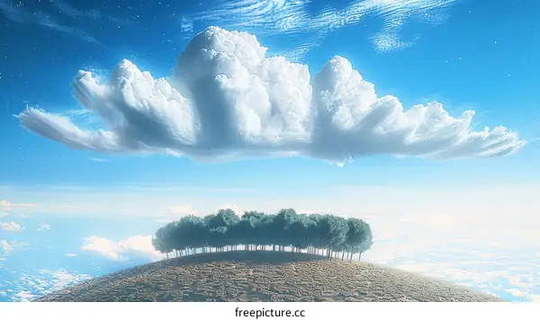 Hill with Trees under Clouds