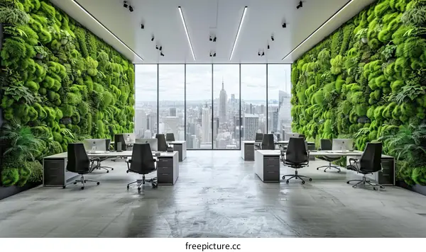 Spacious Modern Office Interior with Green Walls