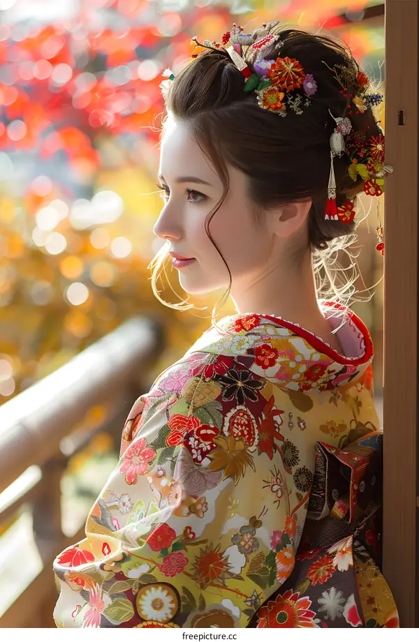 Portrait of a beautiful Japanese woman in traditional kimono
