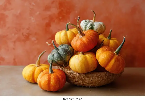 Autumn Harvest Mini Pumpkins in Basket