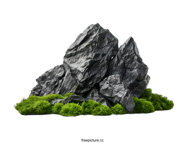 [Transparent Background PNG]Gray Rock Formation With Green Moss