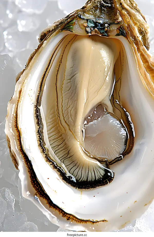 opened oyster on ice