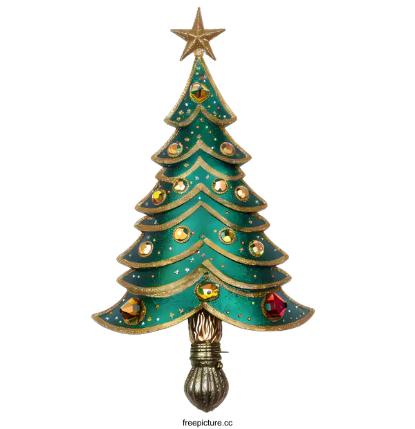 [Transparent Background PNG]Green and Gold Christmas Tree Ornament