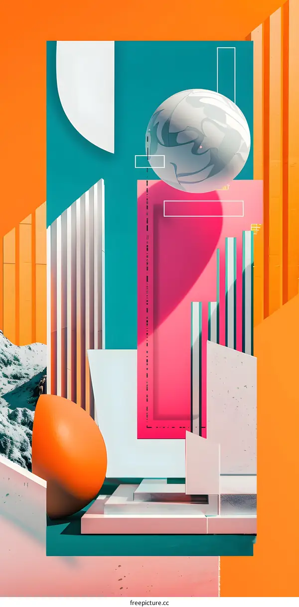 Abstract Geometric Collage with Orange Teal and Pink Colors