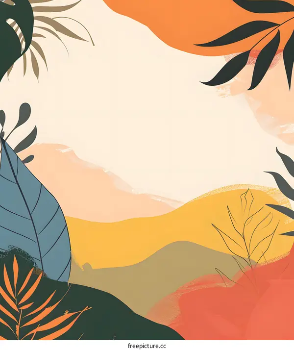 Abstract  Tropical Leaves and Mountain Landscape  Digital Art