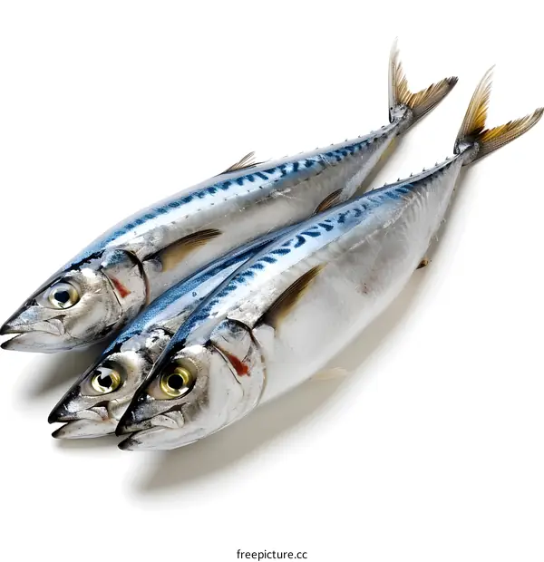 Three mackerels on a white background
