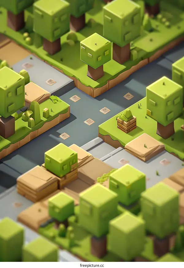 Pixelated Forest Landscape With Green Trees