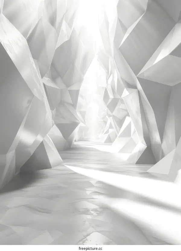 3D rendering of a futuristic tunnel made of white crystals
