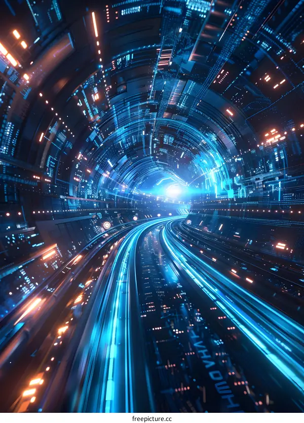 Blue and orange technology tunnel