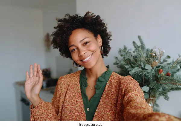 Smiling Black Woman Waving Hello