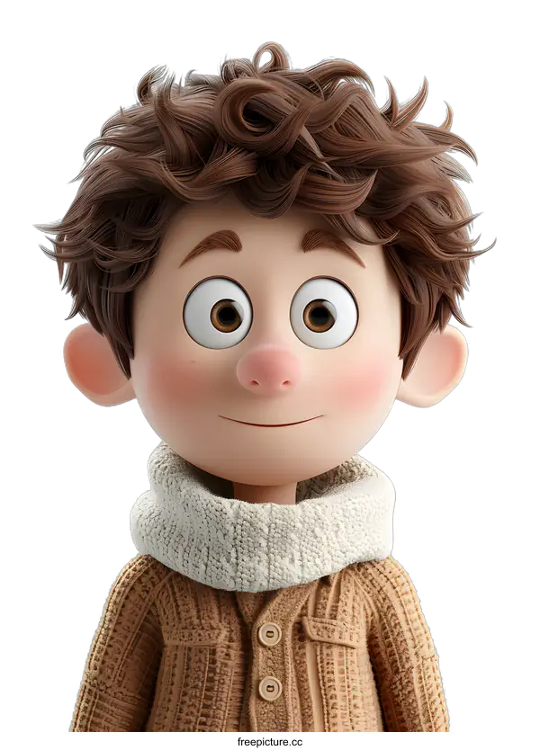 [Transparent Background PNG]Smiling Cartoon Boy with Brown Hair