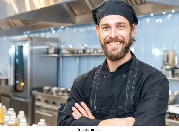 Confident Chef in a Commercial Kitchen