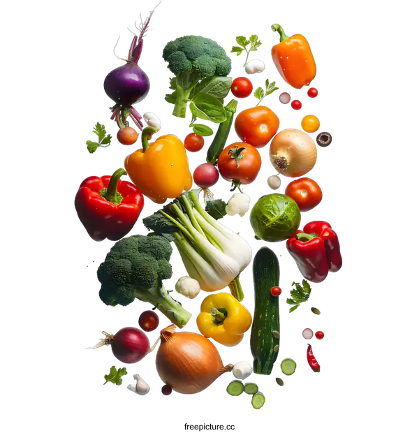 [Transparent Background PNG]Fresh Vegetables Falling in the Air