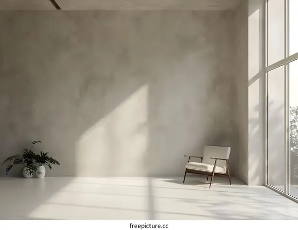 Modern Minimalist Interior Design with Concrete Wall and Chair