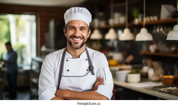 Portrait of a smiling chef in a commercial kitchen