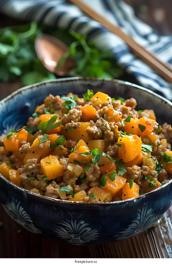Delicious and nutritious minced pork with pumpkin