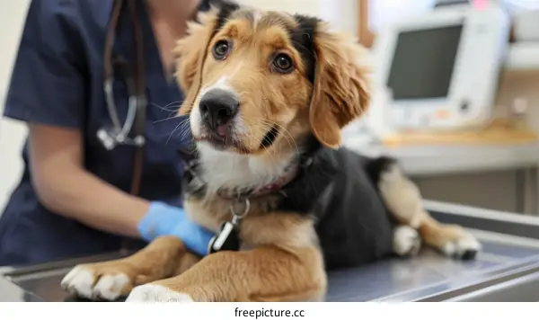 Veterinarian Examining a Puppy