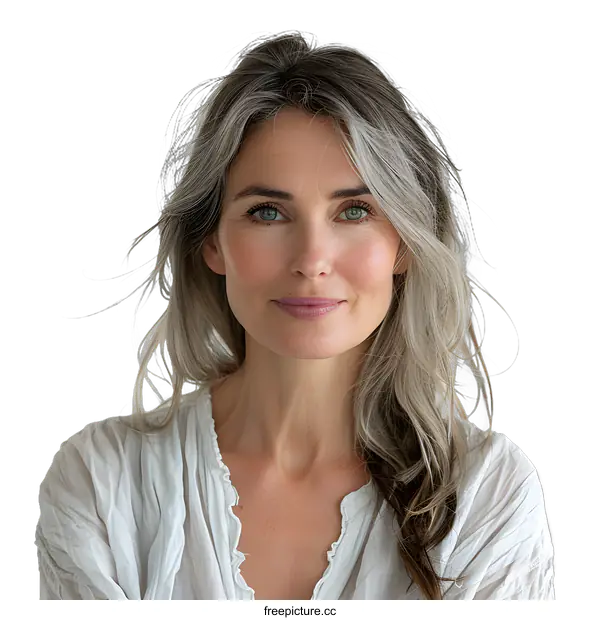 [Transparent Background PNG]Portrait of a Beautiful Woman with Gray Hair
