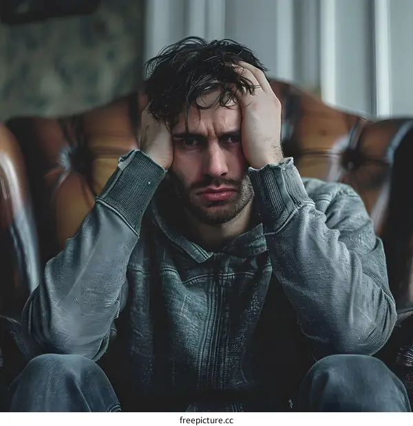 Man Sitting in Chair Looking Troubled