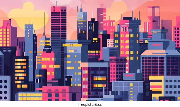 Abstract Colorful City Skyline Illustration