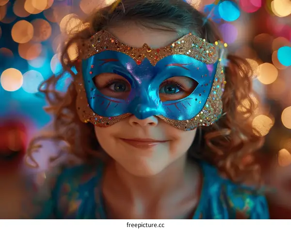 Little Girl with Bokeh Lights on Colorful Background