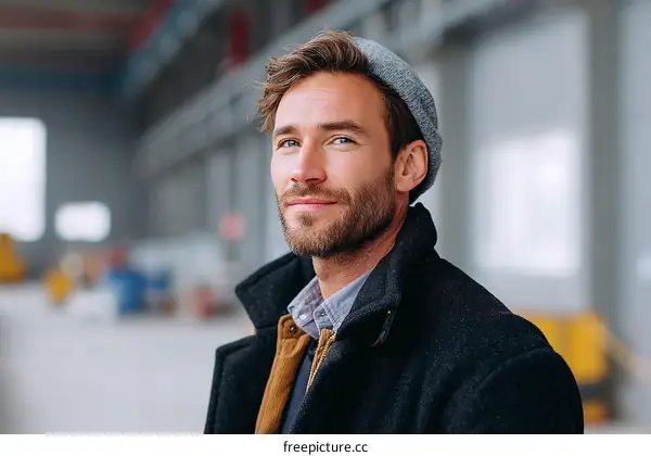 Confident Caucasian Man in a Construction Site